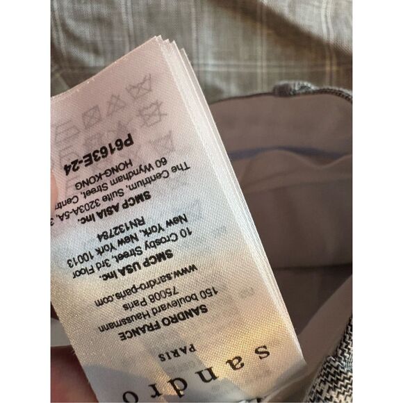 Sandro Paris Hoviv Wide Leg Linen blend Pants Woman’s Gray Plaid size 36 US 8 - Picture 9 of 10